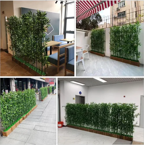 Vista 4 de Pantalla ornamental de entrada de bambú de simulación de terraza, plantas artificiales falsas, barrera de privacidad para pasillos, oficina