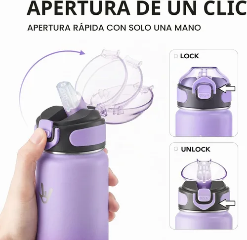 Vista 4 de Enerbone Botella de agua aislada de 24 onzas, 2 tapas de 24 onzas (con pajilla / sin pajilla), frasco de doble pared de acero inoxidable