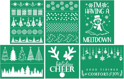 Vista 12 de DGAGA Plantillas de pantalla de seda autoadhesivas de Navidad con pasta de tiza, 17 unidades, plantilla de impresión de pantalla de invierno, pasta