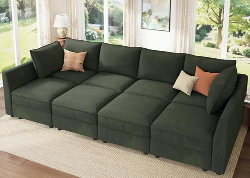 Vista 14 de HONBAY Sofá seccional modular con almacenamiento en forma de L sofá seccional, sofás convertibles para sala de estar - verde