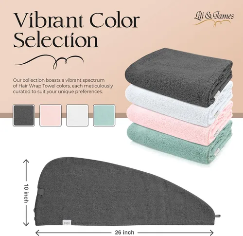 Vista 2 de Lili&James Toalla Envolvente de Algodón para el Cabello para Mujeres/Niños Secado Rápido, Suave y Absorbente 420 GSM Toallas Envolventes