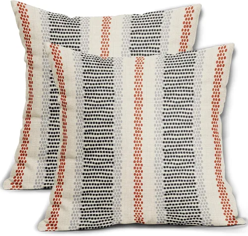 Vista 31 de Juego de 2 fundas de almohada negras y azules con rayas de puntos grises, decorativas para exteriores, estilo boho rústico, para sofá, cama, cojín
