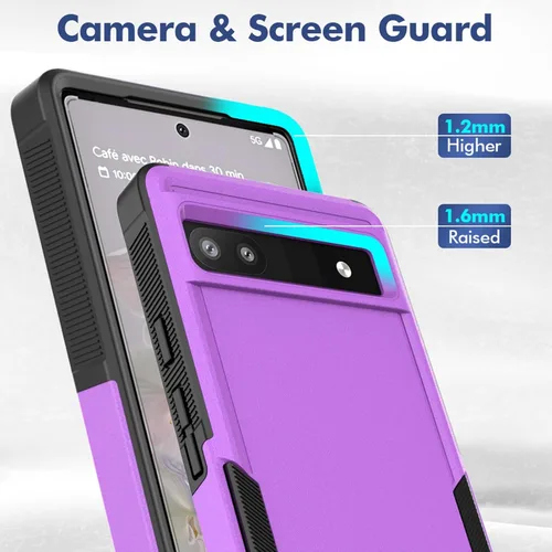 Vista 7 de Oumida Funda para Google Pixel 6A - Funda protectora de doble capa rígida de silicona híbrida a prueba de golpes de cuerpo completo (morado)