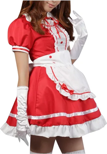 Vista 5 de bawilom Disfraz de sirvienta japonesa para mujer, talla grande, disfraz de anime, cosplay, Halloween, vestido de lolita, vestido de camarera