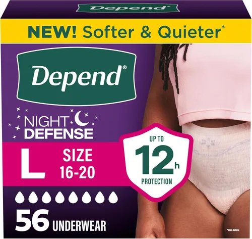 Vista 17 de Depend Night Defense - Pañales para adultos, ropa interior para incontinencia y fugas de vejiga posparto para mujer, desechables, durante la noche