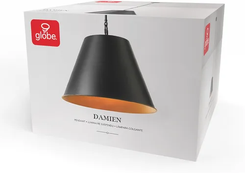 Vista 6 de [Usado] Lámpara colgante de 1 luz GLOBE Electric, acabado negro mate, varillas colgantes ajustables, regulable, base E26, iluminación moderna