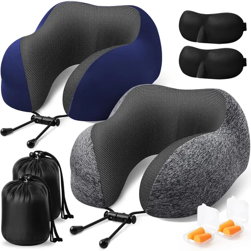 Vista 18 de ExploreBliss Almohada de viaje, almohadas de viaje para dormir en avión, almohada cervical de avión, juego de almohada de espuma viscoelástica