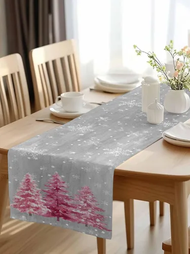 Vista 2 de Camino de mesa de Navidad de otoño de 90 pulgadas de largo, árbol de Navidad, fondo gris, duradero, lavable, camino de mesa de cocina para Árbol