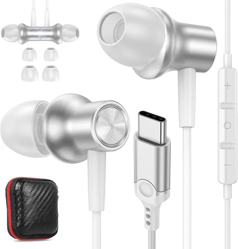 Vista 8 de Auriculares USB C para iPhone 17 Air 16 15 Pro Max Plus/iPad, auriculares tipo C con aislamiento de ruido con micrófono, cable magnético estéreo