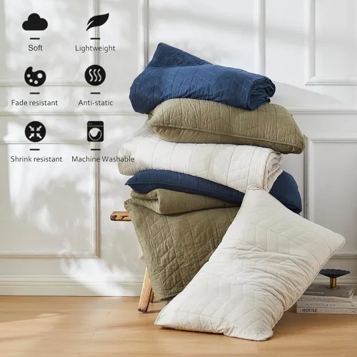 Vista 6 de palassio Juego de ropa de cama de algodón beige tamaño individual con funda de almohada, colcha ligera y suave, funda de edredón acolchada