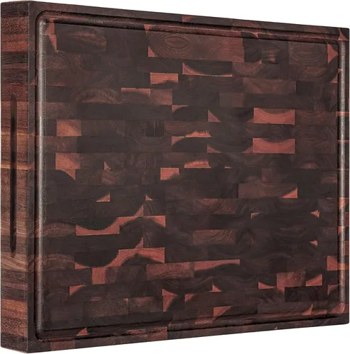 Vista 12 de AZRHOM Tabla de cortar de madera de nogal, tablas de cortar pequeñas de madera de 12 x 8 pulgadas con ranura profunda para jugo y mango lateral