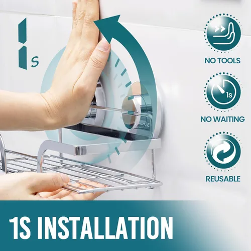 Vista 2 de TAILI Paquete de 2 ventosas para ducha, cesta de baño resistente, estantes de baño para el interior, soporte de ducha de acero inoxidable