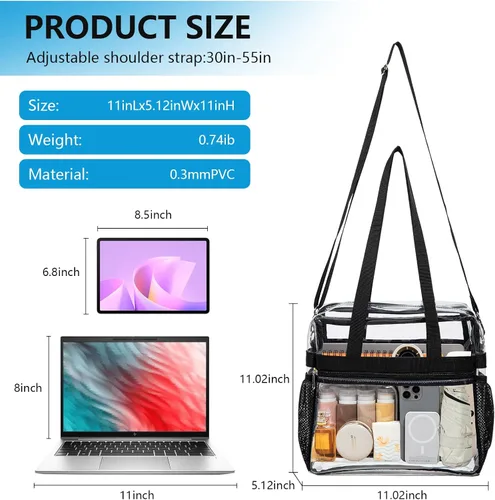 Vista 4 de Bolsa transparente de PVC transparente - Bolso cruzado transparente impermeable con correa ajustable y extraíble