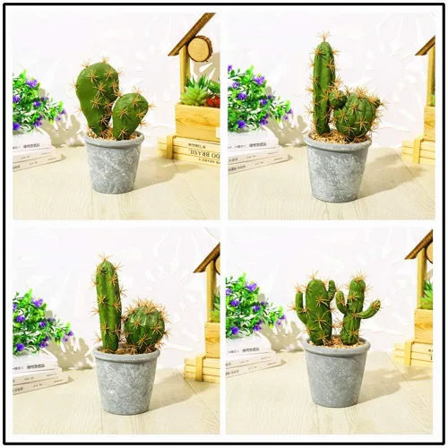 Vista 5 de Plantas suculentas artificiales, plantas decorativas de cactus falsos, cactus artificiales con macetas grises, cactus sintético artificial