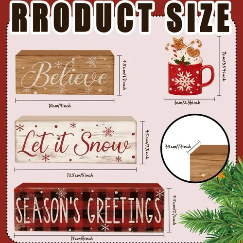 Vista 5 de 4 piezas de decoraciones navideñas para interiores - Decoración de mesa de madera de cacao para el hogar - Centro de mesa navideño para la mesa