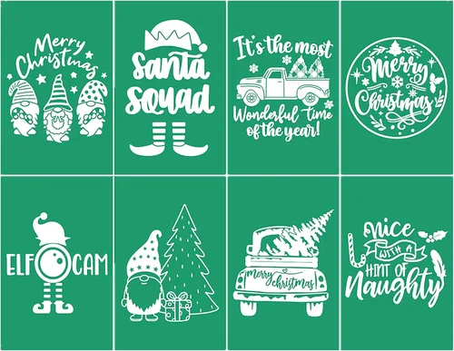Vista 15 de 17 plantillas de pantalla de seda de Navidad con juego de pasta de tiza, mini espátulas, plantillas adhesivas reutilizables de Navidad
