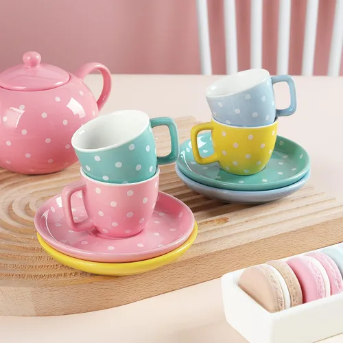 Vista 3 de fanquare Juego de té de porcelana para niñas y adultos, juego de té colorido de 12 piezas con caja de regalo para fiestas de té en casa y cumpleaños