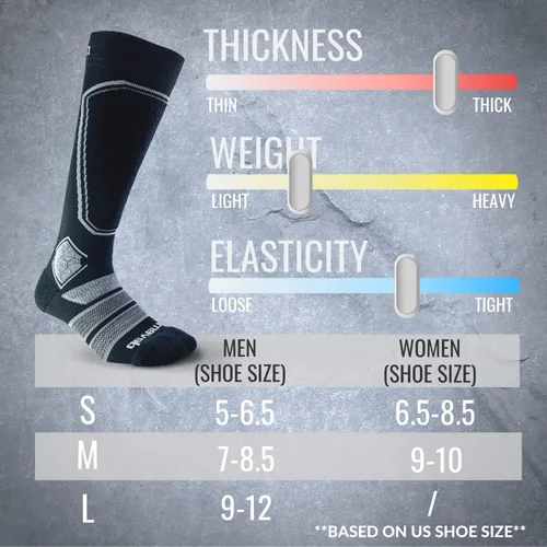 Vista 6 de devembr Calcetines de esquí de lana merino para hombres y mujeres, calcetines de snowboard de alto rendimiento 5-12, perfectos para deportes