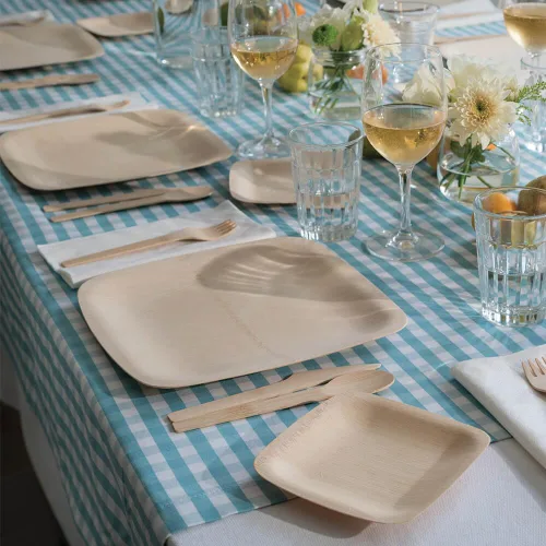 Vista 5 de Bambu Paquete de platos de bambú desechables de 100 a 5 pulgadas, productos biodegradables ecológicos, platos desechables de bambú para fiestas