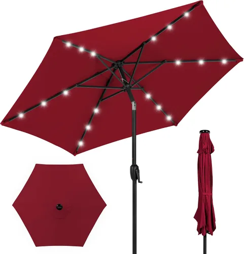 Vista 82 de Best Choice Products Sombrilla de Patio Solar de Poliéster con Luz LED de 10 pies con Ajuste de Inclinación y Tela Resistente a los Rayos UV - Gris
