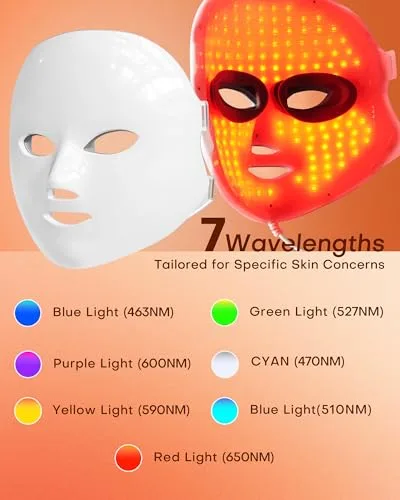 Vista 6 de NEWKEY Máscara de terapia de luz roja para cara, 7 colores LED máscara facial terapia de luz, fotón en casa cuidado de la piel máscara de belleza