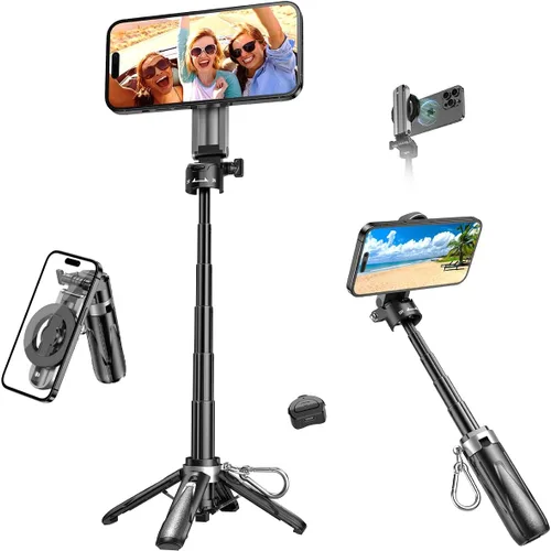 Vista 10 de Mini trípode retráctil para teléfono celular, trípode portátil para selfie stick de viaje con soporte para teléfono celular de control remoto