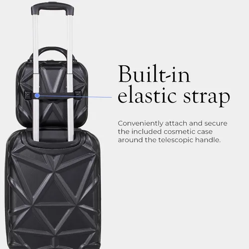Vista 3 de AMKA Juego de equipaje giratorio extensible Gem Hardside, Negro -, Spinner de mano extensible Hardside con estuche cosmético incluido
