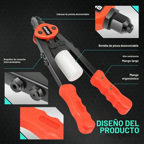 Vista 7 de DNA MOTORING TOOLS-00091 Remachadora manual con juego de herramientas de botella de colección, 1 x 12-1/2", resistente, extra larga