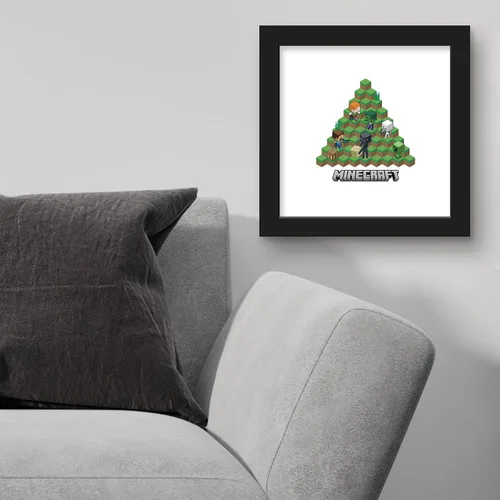 Vista 3 de Trends International Gallery Pops Minecraft - Arte de pared isométrico con insignia de Minecraft, versión enmarcada negra, 12 x 12 pulgadas
