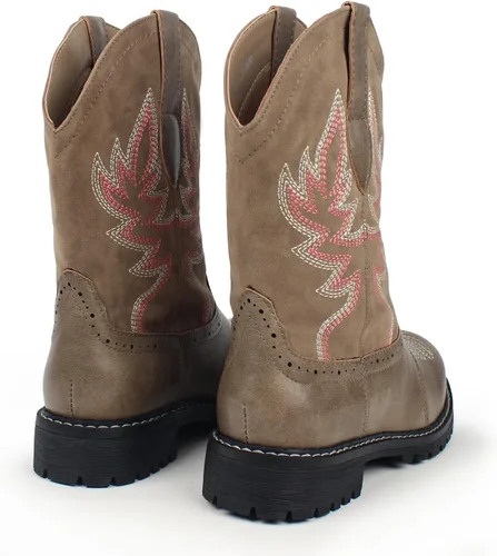 Vista 5 de Hawkwell Botas vaqueras occidentales de media pantorrilla para mujer, punta redonda, bordadas a la moda