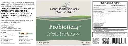 Vista 2 de Probióticos 14 - Suplemento digestivo, limpieza intestinal 120 cápsulas - Buena salud naturalmente