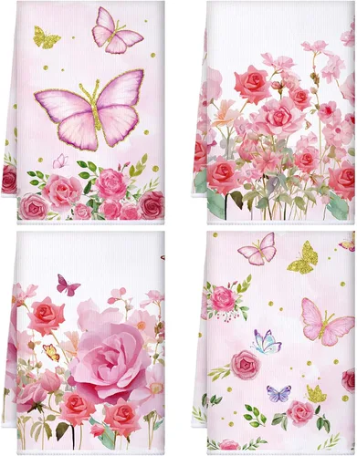 Vista 11 de Bencailor 4 Piezas Toallas de Cocina Decorativas Absorbentes 24 x 16 Pulgadas Toallas de Mano de Té Baño Sirena Mariposa Mármol Regalo para Cocina