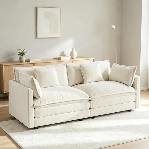 Vista 48 de Tmsan Chenille Cloud - Juego de sofá y silla, color beige y blanco Blanco beige
