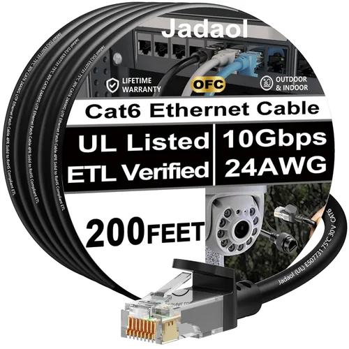 Vista 46 de Cable Ethernet Cat 6 de 1 pie (paquete de 6), para exteriores e interiores, compatible con red Cat7 de 10 Gbps, cable de conexión LAN plano