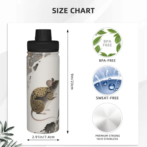 Vista 4 de Hervidor de acero inoxidable aislado con ratón Botella de agua divertida con impresión aislada Ideal para deportes y viajes