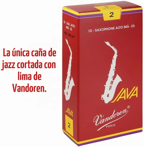 Vista 2 de Vandoren SR262R Alto - Lengüetas JAVA rojas para saxofón, resistencia 2; caja de 10