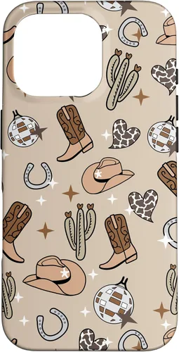 Vista 20 de Cowboy Hat & Boot & Disco Ball Pattern Brown Cowgirl Case for iPhone 17