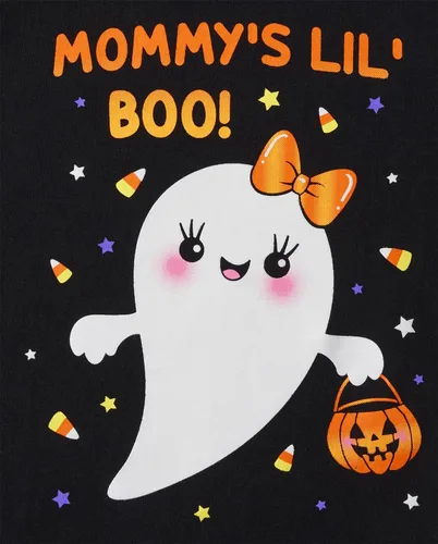 Vista 3 de The Children's Place Camiseta gráfica de manga corta de Halloween para bebés y niños pequeños, Mommys Lil Boo, 4T, Mommys Lil Boo