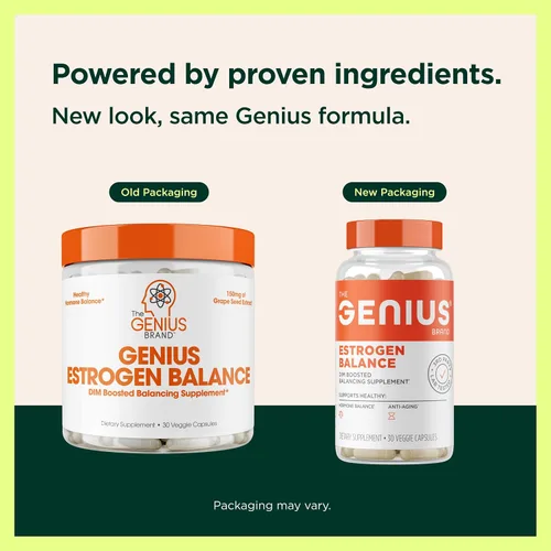 Vista 4 de Genius Balance de estrógenos, suplemento DIM, bloqueador de estrógenos para hombres y mujeres, hormonas, acné hormonal y menopausia, inhibidor