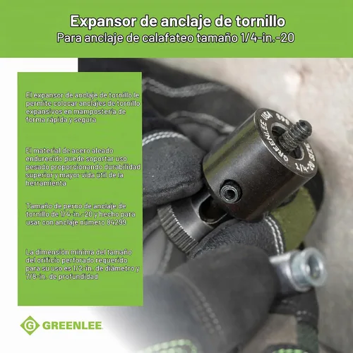 Vista 3 de Greenlee 868 Expansor de ancla de tornillo para ancla de calafateo, tamaño 1/4 pulgadas - 20