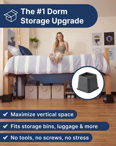 Vista 2 de Elevadores de cama – Esenciales para dormitorio – Elevadores de muebles ajustables de 3 y 5 pulgadas u 8 pulgadas combinados – Resistente