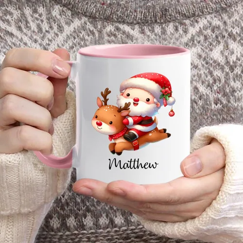 Vista 5 de Taza de café de Papá Noel con nombre personalizado – Taza de Papá Noel personalizada, 11 onzas y 15 onzas, bonita taza de cerámica blanca regalo