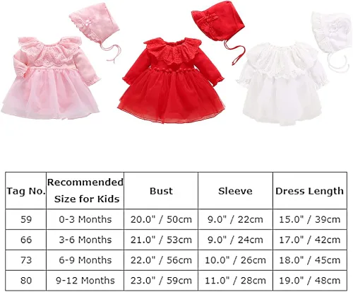 Vista 6 de Vestido de bebé para niña, de luna completa, de princesa, para primer cumpleaños, color rojo, de manga larga