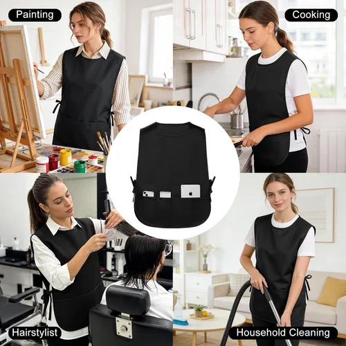 Vista 5 de BOHARERS Delantal Smock Cobbler para Mujeres y Hombres - con Lazos Laterales y 3 Bolsillos para Chef de Cocina, Limpieza, Estilista