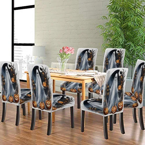 Vista 200 de CAPSCEOLL Christmas Dining Chair Covers,Snowflakes Festive Winter Pattern Stretch Chair Covers for Dining Room Set of 2 Washable Spandex Parson