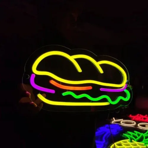 Vista 12 de Letrero de neón con diseño de astronauta comiendo hamburguesa con queso, obras de arte hechas a mano, luces LED de luna, letreros de astronauta