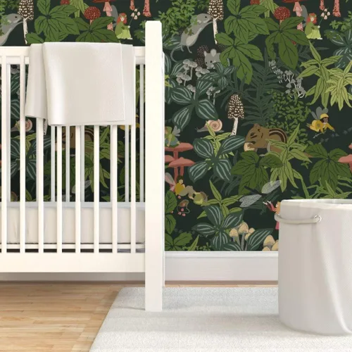 Vista 6 de Spoonflower Muestra de papel tapiz extraíble - Bosque de hadas del bosque extra grande rosa naturaleza niños caprichoso bebé personalizado