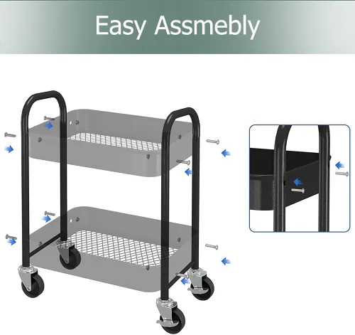 Vista 7 de Melody House Carrito de almacenamiento rodante de 2 niveles totalmente metálico con asa y ruedas con bloqueo - Organizador para cocina, lavandería