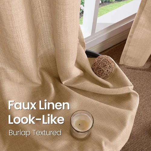 Vista 25 de BGment Cortinas de Lino Beige de 63 Pulgadas de Largo 2 Paneles - Tratamientos para Ventanas con Textura de Arpillera Filtrantes de Luz Cortinas B