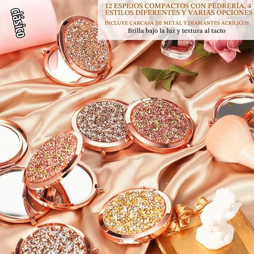 Vista 2 de Cindeer 12 Piezas Espejo Compacto Pequeño Plegable Espejo de Bolsillo Redondo de Maquillaje de Mano Espejo Cosmético de Aumento con Rincón